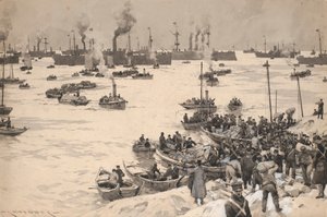 1905 年在朝鲜登陆的日本军队。水墨画（30.1x45.6 厘米），作者 Charles M. Padday（？