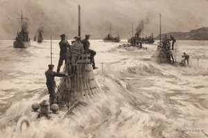 英国新型潜艇离开米尔福德港（英格兰），准备投入战斗。水墨画（30.4x45.5 厘米），作者 Charles M. Padday（？