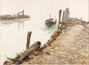 小艇接近码头（bodycolour） 作者 查尔斯·纳皮尔·海米