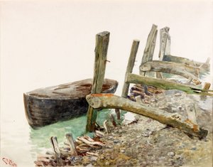 小艇接近码头（bodycolour） 作者 查尔斯·纳皮尔·海米