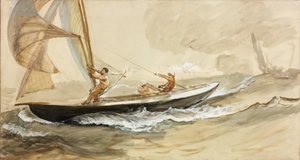赛车游艇的研究（车身颜色和纸上水彩） 作者 查尔斯·纳皮尔·海米