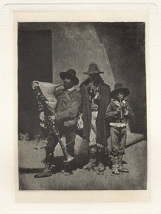 板块三--三组皮弗拉里人站立，在波旁街21号法院（Plate III - Groupe de Trois Pifferari Debout）。
