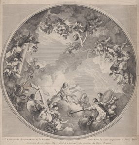 圣路易向基督献剑，根据天花板的设计，1755-90。 作者 查尔斯·尼古拉斯·科钦