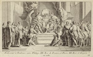 法国国王菲利普三世和阿拉贡国王彼得三世在图卢兹的会晤 作者 Charles Nicolas II Cochin