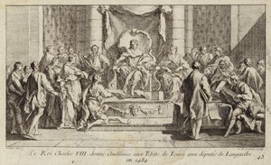 法国查理八世在图尔举行的议会上听取朗格多克代表的意见。 作者 Charles Nicolas II Cochin