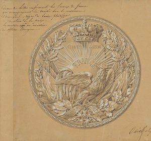 纪念1830年宪章的勋章设计，1830年。 作者 查尔斯·尼古拉斯·奥迪特