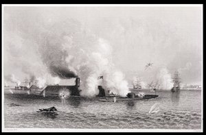1862年3月9日“监视器”和“Merrimack”之间的关系，来自“美国的历史”，Vol。二，由J.戴维斯雕刻的查尔斯麦凯 作者 查尔斯·帕森斯