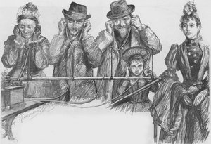 参观巴黎展览的人都在听留声机 作者 Charles Paul Renouard