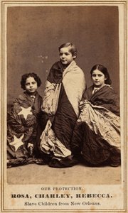 我们的保护罗莎、查理、丽贝卡。来自新奥尔良的奴隶儿童，1864 年（照片） 作者 查尔斯·帕克森
