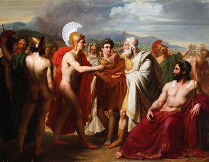 “”阿基里斯（Achilles）在“葬礼”游戏中向内斯特（Nestor）颁发了智慧奖，