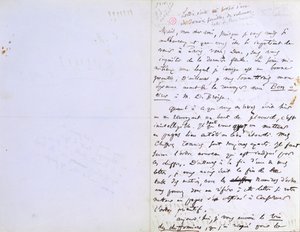 致波德莱尔的编辑奥古斯特-普莱-马拉西斯（1825-78）的信的第二页，关于《恶之花》的出版，约1857年2月20日（纸上笔墨）。 作者 查尔斯-皮埃尔·波德莱尔