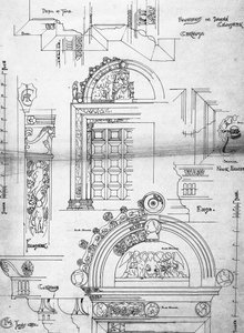 Certosa di Pavia，1891年的小修道院门口（写生的页面，墨盒纸上的墨水） 作者 查尔斯·雷尼·麦金托什