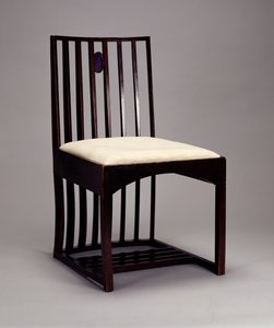 格拉斯哥HousHill绘图室的椅子，1904年（木材染成深色，镶嵌彩色玻璃）