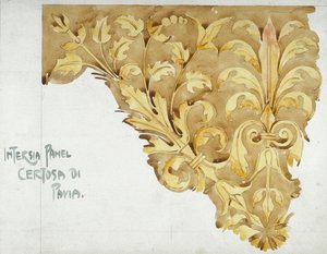 Intarsia Panel，Certosa di Pavia，1891年（纸上铅笔和水彩） 作者 查尔斯·雷尼·麦金托什