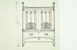 家具线条图（梳妆台），c.1910（纸上墨水） 作者 查尔斯·雷尼·麦金托什