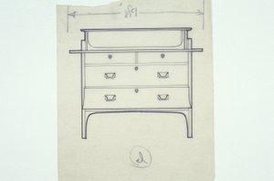 家具的线条图（用彩绘板定居），c.1910（纸上墨水） 作者 查尔斯·雷尼·麦金托什