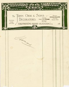 约翰·奥尔父子的文具设计，格拉斯哥，约1894年至1898年（印刷纸） 作者 查尔斯·雷尼·麦金托什