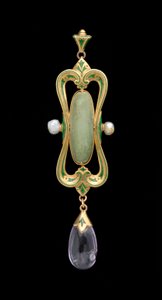 Pendant (gold, enamel, translucent green gem & pearl) 作者 查尔斯·里基茨
