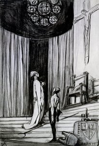 沃里克和刽子手，来自乔治萧伯纳的“圣琼”，1924年（木炭纸上） 作者 查尔斯·里基茨