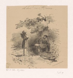 休息中的画家与其他艺术家对话
荷兰画派、荷兰最著名画家的素描和速写（系列名称） 作者 查尔斯·罗森（Charles Rochussen）