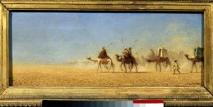 穿越沙漠的大篷车。 Charles Theodore Frere di Bey Frere (1814-1888) 的绘画