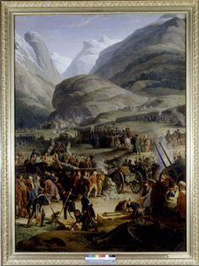 法国军队在圣皮埃尔村穿越圣伯纳山口 - 查尔斯戴维宁，油画，19 世纪初。 作者 查尔斯·戴维宁