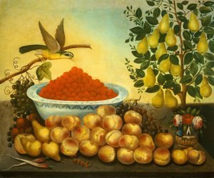 静物：水果、鸟和矮小的梨树，1856年。 作者 查尔斯诉邦德