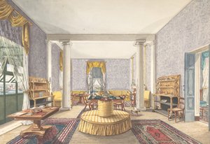 室内设计，约1830年。 作者 查尔斯·德·布罗克托夫