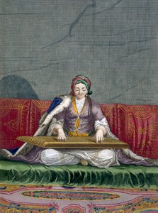 土耳其女孩弹奏键盘弹拨乐器，酒吧。1707-08. 作者 查尔斯·德·费里奥尔