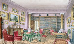 图书馆，Vinters，f.16来自&39;室内画册&39;，1843年 作者 夏洛特·博桑奎特（Charlotte Bosanquet）