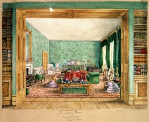 Meesdenbury的客厅，1843年的An Album of Interiors，f13（纸上写着） 作者 夏洛特·博桑奎特（Charlotte Bosanquet）