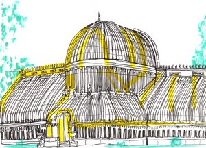 贝尔法斯特植物园，2021 年（钢笔和丙烯酸马克笔） 作者 夏洛特奥尔