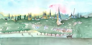 牛津尖顶，2014年（水彩画） 作者 夏洛特奥尔