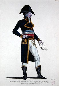 法国第一共和国时期立法机构成员的服装，约1800年（彩色雕刻）。 作者 聊天签名者 聊天签名者