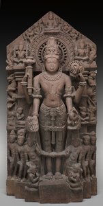 毗湿奴和侍从，约公元1026年（砂岩） 作者 Chaulukya王朝（c.940 1244）印度学校
