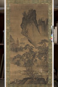 学者桥上交谈（绢本设色，锦绢裱纸） 作者 郴州