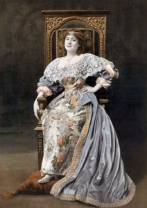 法国喜剧演员朱莉娅-巴特（1854-1941 年）在巴黎法兰西喜剧院的话剧 "玛丽昂-德-洛姆 "中扮演玛丽昂-德-洛姆，照片由 Cheri Rousseau 提供，摘自法国报纸《剧院》7 月 1 日