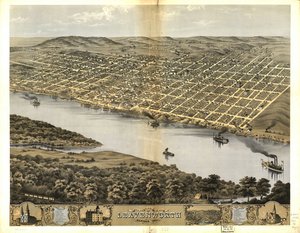 1869年堪萨斯州莱文沃思市的鸟瞰图 作者 芝加哥平版印刷公司
