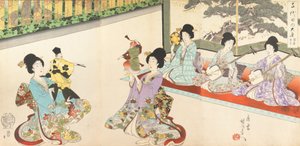 千代田城的侍女们：练剑和木偶京源，1895年。