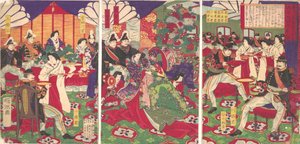 平定鹿儿岛叛军的领导人用杯子庆祝...，1877年9月20日。 作者 近信洋州