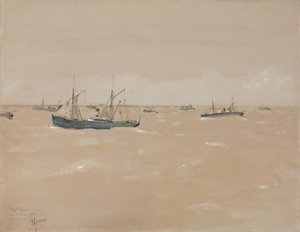 西班牙海岸的水果蒸船渡过难关 作者 柴尔德·弗雷德里克·哈萨姆