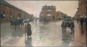 弗雷德里克·柴尔德·哈桑（Frederick Childe Hassam，1859-1935年）。雨天在波士顿，1885年。布面油画。