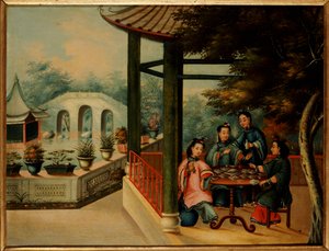 十九世纪中叶中国园林与女士饮茶的景象 作者 中文学校