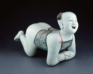 一个半裸男孩（瓷器）形式的中国瓷枕