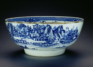 蓝色和白色的碗装饰着一个场景显示瓷器制造（瓷器）（见208012）