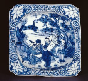 蓝色和白色kosometsuke广场菜涂上寿老和其他仙人，天琪，1621-27（瓷器）