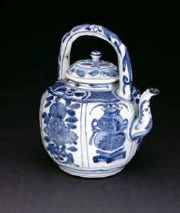 蓝色和白色kraak酒壶，万里，1590-1610（瓷器） 作者 中文学校