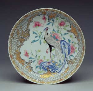 菜画有长尾鸟，岩石和花，雍正时期，1725-35（蛋壳瓷） 作者 Chinese School