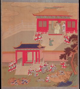 帝王钦帝（公元前221  -  210年）烧毁了所有中国书籍，并将学者们扔进深谷，这是公元前213年中国皇帝的历史（丝绸上的颜色） 作者 中文学校