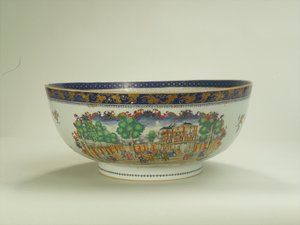 带有椭圆形叶片的Famille玫瑰花碗，描绘了1750年代的Grand Walk，Vauxhall Gardens，干隆时期（1736-95）c.1790（陶瓷）（另见294698） 作者 中文学校
